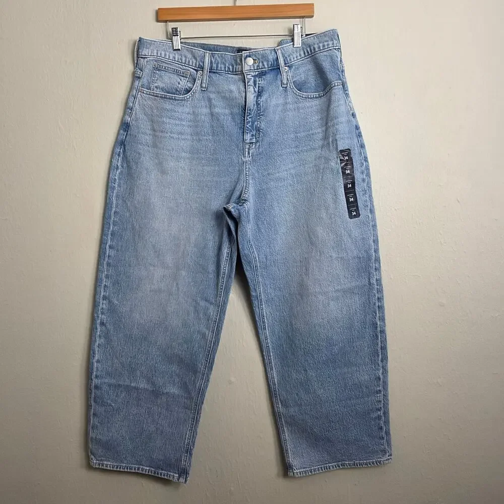 J.Crew Barrel Leg Jeans Jeanne Wash All Day Stretch NWT Size 34 CQ501